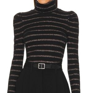 Veronica Beard Cedar Rib Knit Puff Sleeve Turtleneck Black
